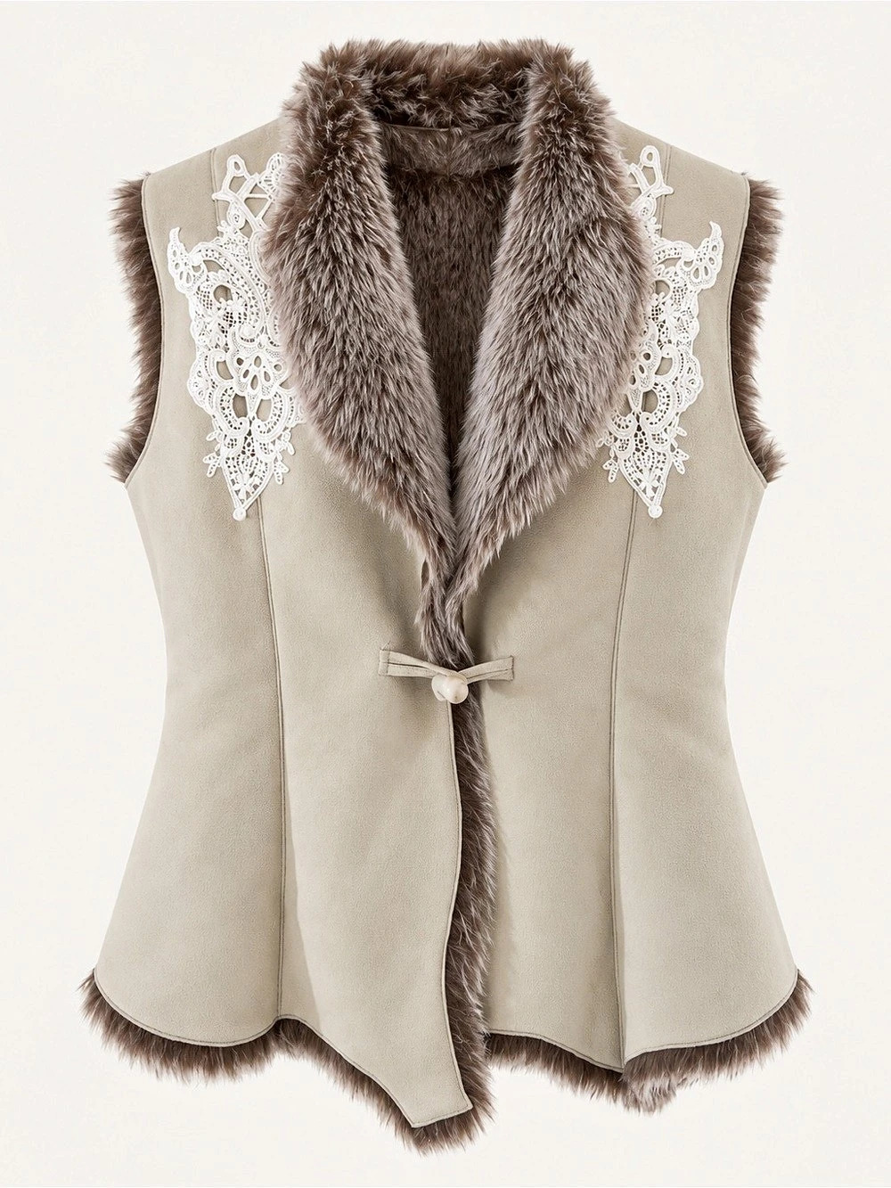 Faux Fur Trim Lace Appliqué Boho Western Vest V1291 Size 16